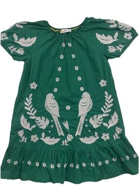 MINI BODEN GIRLS GREEN EMBROIDERED LOVE BIRD PARROT BOHO DRESS SIZE 9-10Y 140cm